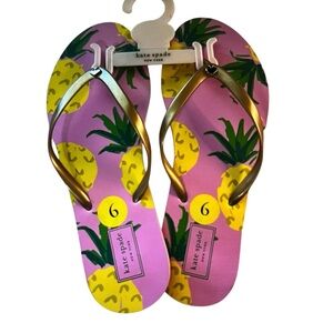 Kate Spade Pink Pineapple Sandals with Gold Straps